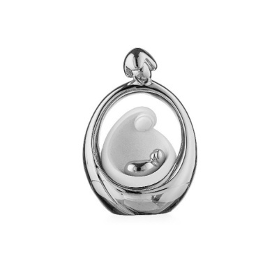 Escultura decorativa em metal prateado mãe e bebé