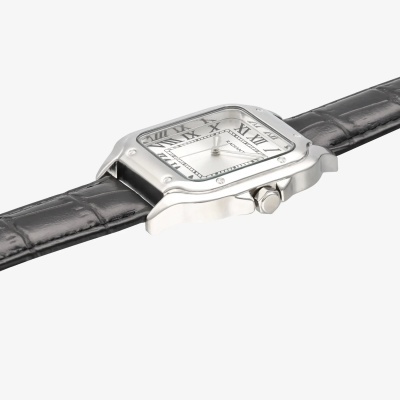 Relógio de pulso quadrado com pulseira preta em pele