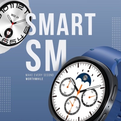 Relógios inteligentes com braceletes brancas e azuis com mostradores redondos