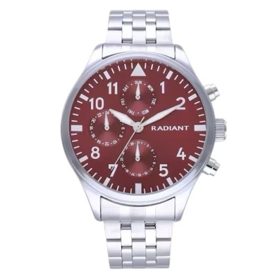 Relógio vermelho com bracelete metálica prateada