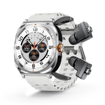 Relógio inteligente branco com mostrador digital e bracelete de silicone perfurada