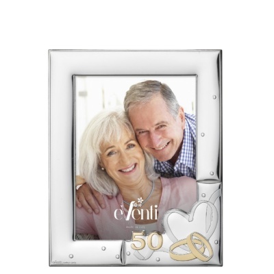 moldura prateada com corações, alianças e texto 'eVenti 50'
