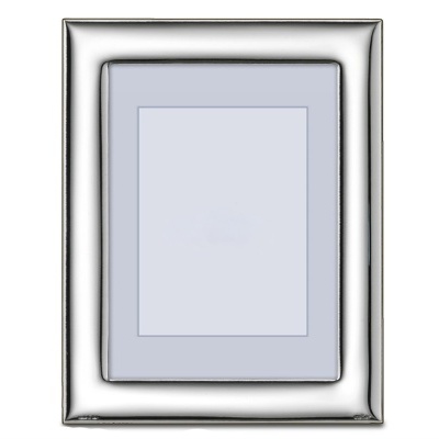 Moldura de fotografia prateada lisa e brilhante com inserção cinza clara