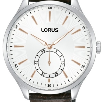 Relógio LORUS com mostrador branco e pulseira castanha em pele