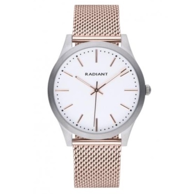 Relógio de pulso RADIANT com bracelete em malha de metal cor de ouro rosé e mostrador branco