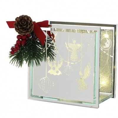 Lanterna decorativa de natal em vidro com luzes LED interiores e decoração natalícia