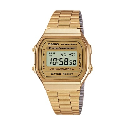 Relógio digital Casio dourado com bracelete metálica e display LCD
