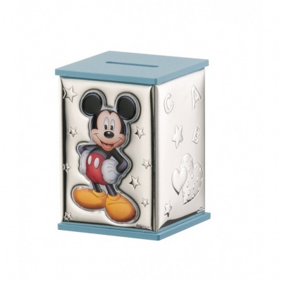 Cofre infantil com imagem 3D do Mickey Mouse e decoração azul, branco e prata