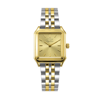 Relógio de pulso dourado com bracelete bicolor em aço e dourado