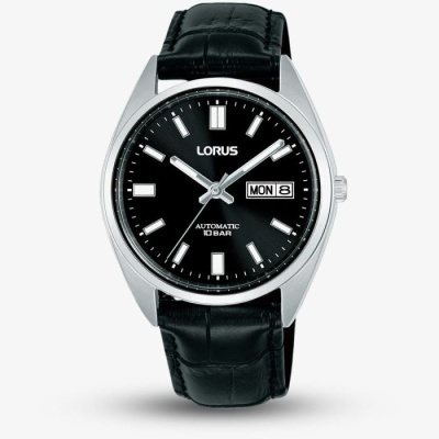 Relógio LORUS com mostrador preto e pulseira preta de couro