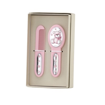 Conjunto de pente e escova rosa para bebé com cabo decorado