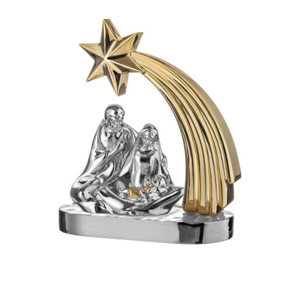 Estatueta prateada com figuras religiosas e estrela dourada