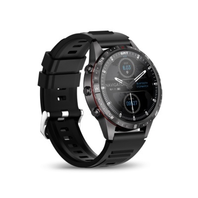 Relógio inteligente preto com mostrador digital e bracelete em silicone