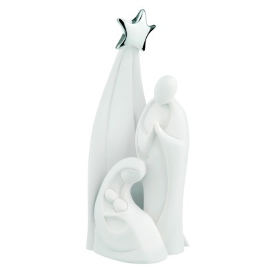Escultura branca abstrata da Natividade com estrela prateada
