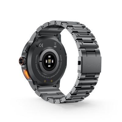 Relógio smartwatch desportivo preto com pulseira metálica