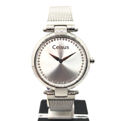 Relógio de pulso Celsus prateado com bracelete de malha metálica