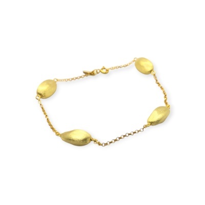 Pulseira dourada com elementos ovais e corrente fina