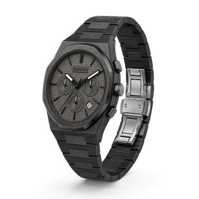 Relógio de pulso Caymline com bracelete preta e mostrador cinzento com subdials e data
