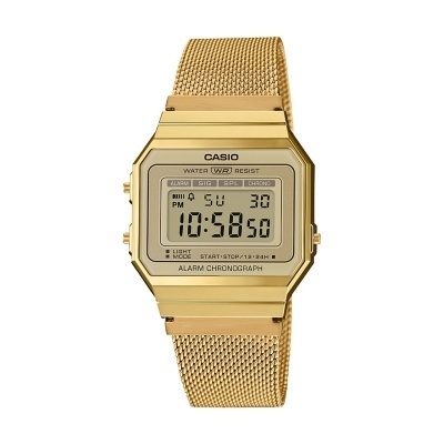Relógio Casio digital dourado com bracelete metálica em malha