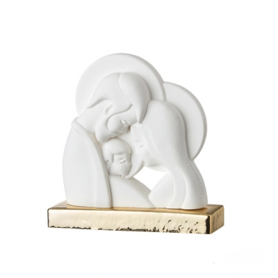 Estatueta decorativa branca de família com base dourada