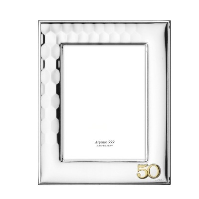 Moldura prata com detalhe 50 dourado e textura facetada