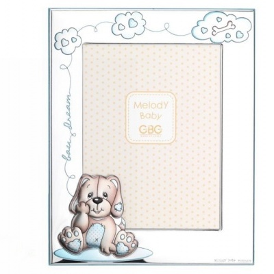 Moldura infantil branca com desenho de ursinho e flores para fotografia