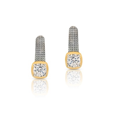 Brincos com pedra redonda e base prateada texturizada