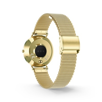 Relógio dourado com bracelete de malha metálica