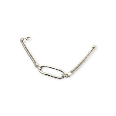 Pulseira prateada com elo oval maior no centro