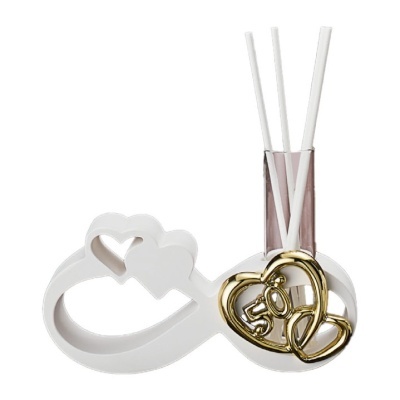 Difusor de aroma com base decorativa em forma de infinito com corações e ornamento dourado