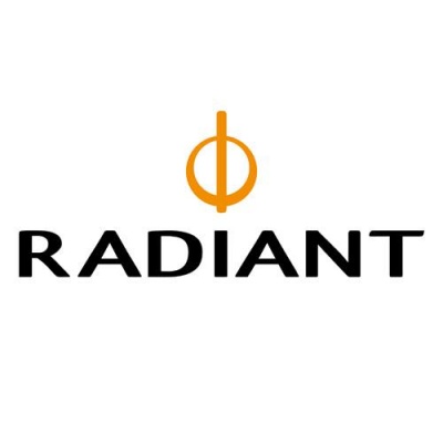 Logótipo da marca RADIANT com símbolo circular laranja