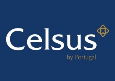 Logótipo Celsus by Portugal em fundo azul escuro com símbolo dourado