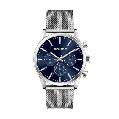 Relógio POLICE com bracelete metálica e mostrador azul