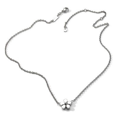 Colar prateado com pendente flor e corrente fina