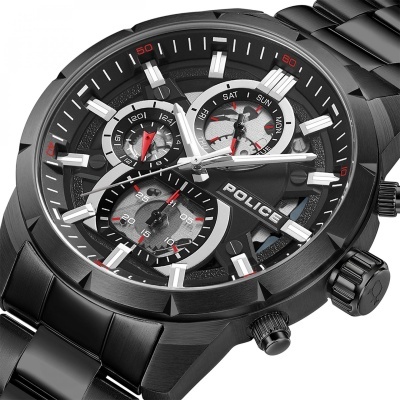 Relógio de pulso Police preto com submostradores e bracelete de metal
