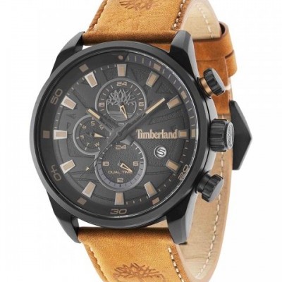 Relógio Timberland preto com bracelete castanha de couro e submostradores