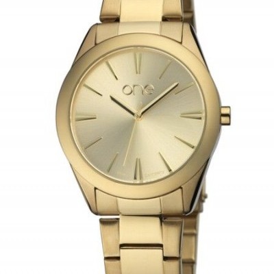 Relógio de pulso dourado com bracelete metálica