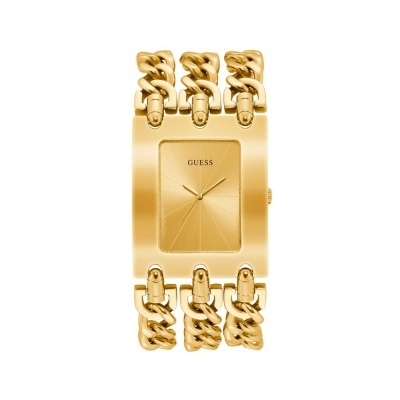 Relógio dourado Guess com bracelete de elos grossos e mostrador retangular