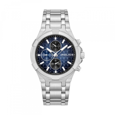 Relógio masculino Police prateado com mostrador azul e submostradores