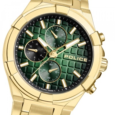 Relógio POLICE dourado com mostrador verde e submostradores
