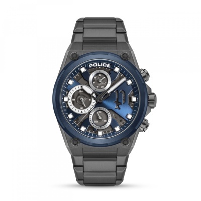 Relógio metálico cinzento Police com mostrador azul e submostradores