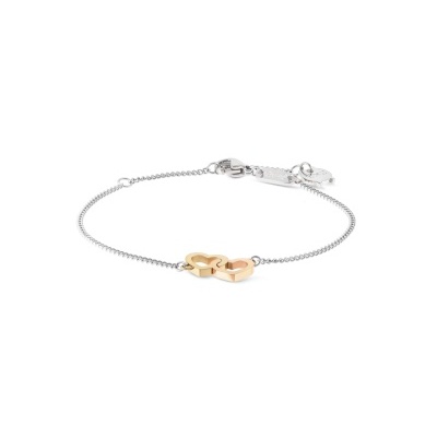 Pulseira fina com corrente prata e pingente dourado e rosé entrelaçado