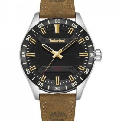 Relógio Timberland com bracelete castanha e mostrador preto e amarelo-dourado