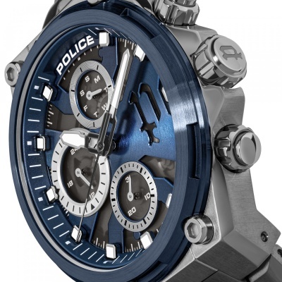Relógio de pulso Police prata e azul com mostrador múltiplo