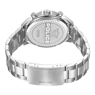 Relógio de pulso prateado com bracelete de metal e logo POLICE