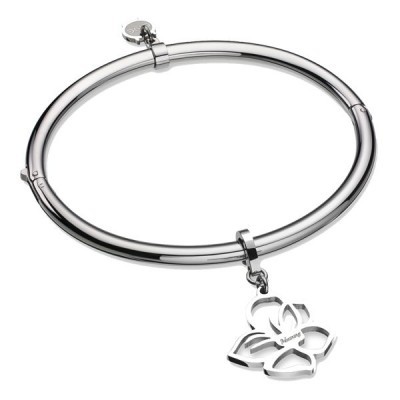 Pulseira de metal prateado com pendente de flor recortada