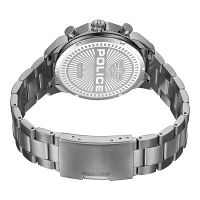 Relógio de metal prateado com bracelete de elos e fecho POLICE