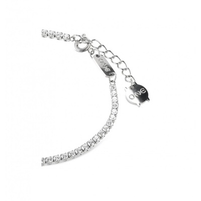 Pulseira prata com pedras brilhantes e fecho ajustável com corrente