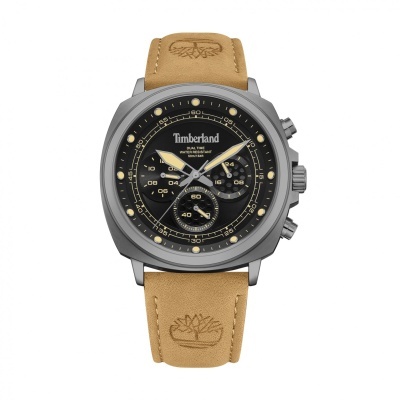 Relógio de pulso Timberland com mostrador preto e bracelete castanha de couro