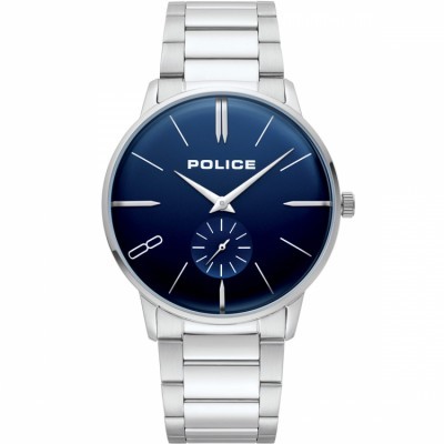 Relógio de pulso Police masculino com mostrador azul e bracelete metálica prateada